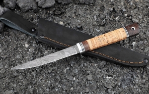 Нож Учар дамаск рукоять береста
