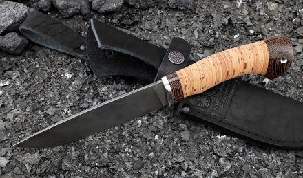 Нож Нептун сталь дамаск, рукоять береста Нож Нептун сталь дамаск, рукоять береста