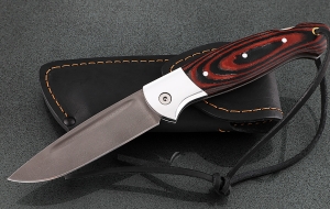 Складной нож Ворон, сталь Х12МФ, рукоять накладки микарта красная с дюралью Складной нож Ворон, сталь Х12МФ, рукоять накладки микарта красная с дюралью