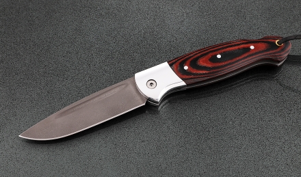 Складной нож Ворон, сталь Х12МФ, рукоять накладки микарта красная с дюралью Складной нож Ворон, сталь Х12МФ, рукоять накладки микарта красная с дюралью