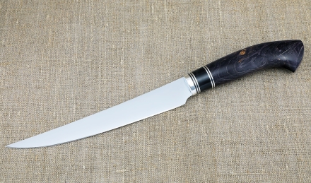 Кухонный набор ножей из стали ВН-01 с никелем рукоять карельская береза фиолетовая на подставке Кухонный набор ножей из стали ВН-01 с никелем рукоять карельская береза фиолетовая на подставке