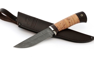 Нож Зяблик сталь дамаск, рукоять береста