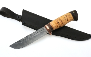 Нож Тунец сталь дамаск камень рукоять береста Нож Тунец сталь дамаск камень рукоять береста