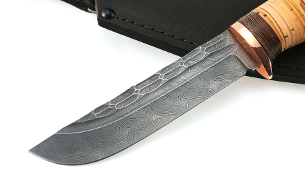 Нож Тунец сталь дамаск камень рукоять береста Нож Тунец сталь дамаск камень рукоять береста