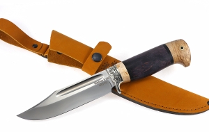 Нож из стали S390 Дельфин рукоять комбинированная карельская береза фиолетовая + натуральная, мельхиор