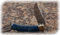 Нож Таежник, складной, сталь Elmax, рукоять накладки карельская береза стабилизированная синяя - Нож Таежник, складной, сталь Elmax, рукоять накладки карельская береза стабилизированная синяя