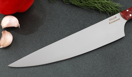 Кухонный нож Шеф №8 сталь 95Х18, рукоять красный акрил Кухонный нож Шеф №8 сталь 95Х18, рукоять красный акрил