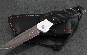 Складной нож Журавль, сталь булат, рукоять накладки акрил черный с дюралью Складной нож Журавль, сталь булат, рукоять накладки акрил черный с дюралью