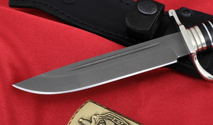 Нож финка НКВД, сталь Х12МФ, рукоять карельская береза стабилизированная коричневая, мельхиор