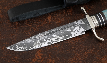 Реплика Финки нескладная НКВД D2 мельхиор рукоять и ножны карельская береза синяя Реплика Финки нескладная НКВД D2 мельхиор рукоять и ножны карельская береза синяя