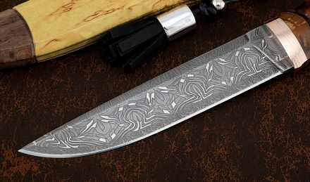 Эксклюзивный Нож Индейский дамаск торцевой мокуме-гане кость мамонта рог лося резной ножны карельская береза Эксклюзивный Нож Индейский дамаск торцевой мокуме-гане кость мамонта рог лося резной ножны карельская береза