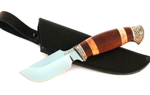 Нож Песец сталь ELMAX, рукоять коричневый граб-кап,мельхиор Нож Песец сталь ELMAX, рукоять коричневый граб-кап,мельхиор