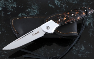 Нож Журавль, складной, сталь Elmax, рукоять накладки акрил коричневый с дюралью