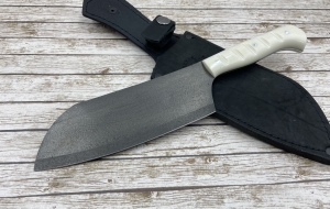 Кухонный Нож № 3  цельнометаллический  сталь булат, накладки акрил белый  (распродажа) 