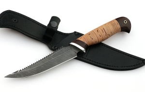 Нож Рыболов-6 сталь дамаск рукоять береста