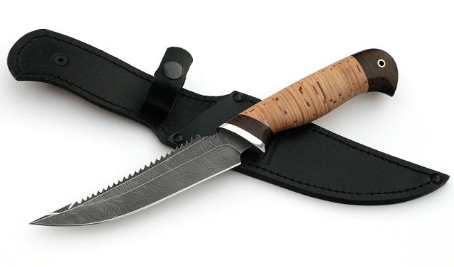 Нож Рыболов-6 сталь дамаск рукоять береста 