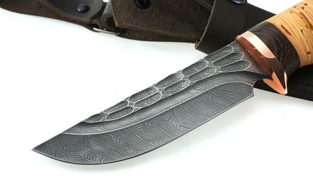 Нож Универсал сталь дамаск камень рукоять береста