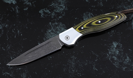 Нож Журавль, складной, сталь Х12МФ, рукоять накладки микарта желтая с дюралью