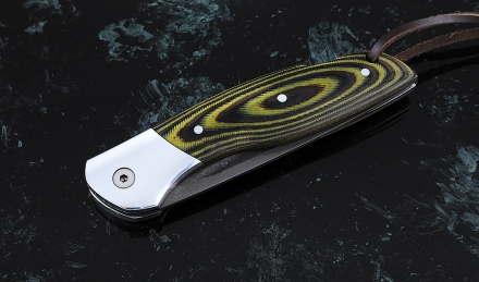 Нож Журавль, складной, сталь Х12МФ, рукоять накладки микарта желтая с дюралью