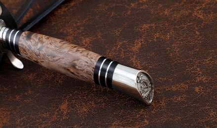 Реплика Финки нескладная НКВД Elmax мельхиор рукоять и ножны карельская береза коричневая