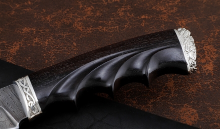Нож Златояр дамаск черный граб резной мельхиор Нож Златояр дамаск черный граб резной мельхиор