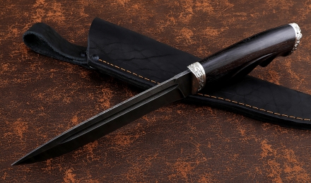 Нож Златояр дамаск черный граб резной мельхиор Нож Златояр дамаск черный граб резной мельхиор