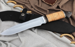 Нож Медведь сталь дамаск с никелем,рукоять береста 