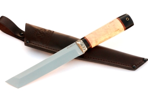 Нож Тантуха-3 сталь ELMAX , рукоять карельская береза-черный граб,мельхиор