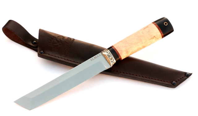Нож Тантуха-3 сталь ELMAX , рукоять карельская береза-черный граб,мельхиор 