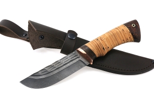 Нож Югра сталь дамаск камень рукоять береста Нож Югра сталь дамаск камень рукоять береста