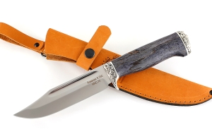 Нож из стали S390 «Дельфин» рукоять карельская береза стабилизированная фиолетовая, мельхиор