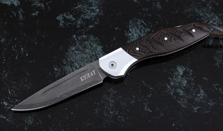 Нож Журавль, складной, сталь булат, рукоять накладки венге резная с дюралью