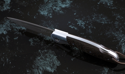 Нож Журавль, складной, сталь булат, рукоять накладки венге резная с дюралью