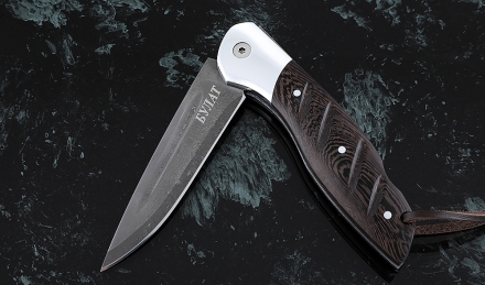 Нож Журавль, складной, сталь булат, рукоять накладки венге резная с дюралью
