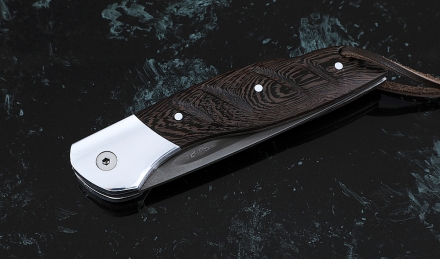 Нож Журавль, складной, сталь булат, рукоять накладки венге резная с дюралью