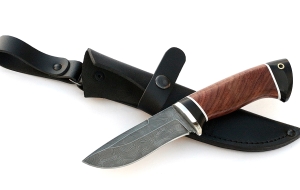 Нож Нырок сталь дамаск, рукоять бубинга-черный граб