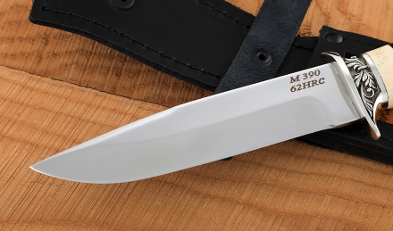 Нож Лидер сталь M390, рукоять карельская береза + рог лося, мельхиор Нож Лидер сталь M390, рукоять карельская береза + рог лося, мельхиор