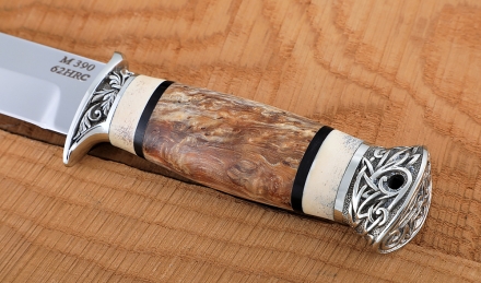 Нож Лидер сталь M390, рукоять карельская береза + рог лося, мельхиор Нож Лидер сталь M390, рукоять карельская береза + рог лося, мельхиор