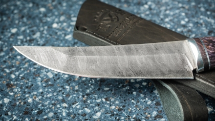 Нож Лесник сталь дамаск рукоять карельская береза фиолетовая Нож Лесник сталь дамаск рукоять карельская береза фиолетовая