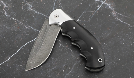Складной нож "Ястреб" сталь дамаск, накладки черный граб