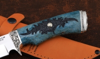 Нож Универсал сталь S390 рукоять карельская береза стабилизированная синяя. мельхиор - Нож Универсал сталь S390 рукоять карельская береза стабилизированная синяя. мельхиор