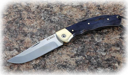 Нож Таежник, складной, сталь Elmax, рукоять накладки карельская береза стабилизированная фиолетовая