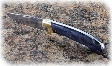 Нож Таежник, складной, сталь Elmax, рукоять накладки карельская береза стабилизированная фиолетовая