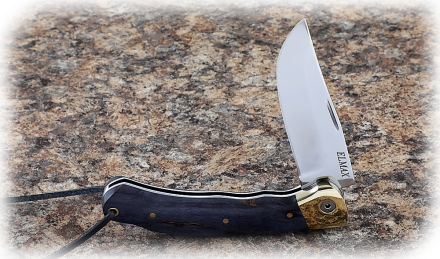 Нож Таежник, складной, сталь Elmax, рукоять накладки карельская береза стабилизированная фиолетовая