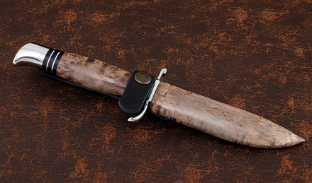 Реплика Финки нескладная НКВД S390 мельхиор рукоять и ножны карельская береза коричневая Реплика Финки нескладная НКВД S390 мельхиор рукоять и ножны карельская береза коричневая