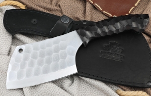 Тяпка №5 сталь дамаск полный камень с никелем, рукоять черный граб камень