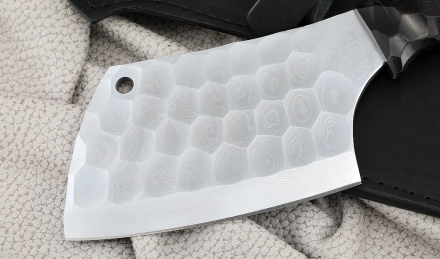 Тяпка №5 сталь дамаск полный камень с никелем, рукоять черный граб камень