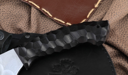 Тяпка №5 сталь дамаск полный камень с никелем, рукоять черный граб камень