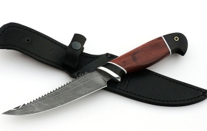 Нож Рыболов-6 сталь дамаск рукоять бубинга-черный граб