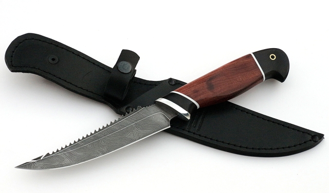 Нож Рыболов-6 сталь дамаск рукоять бубинга-черный граб 